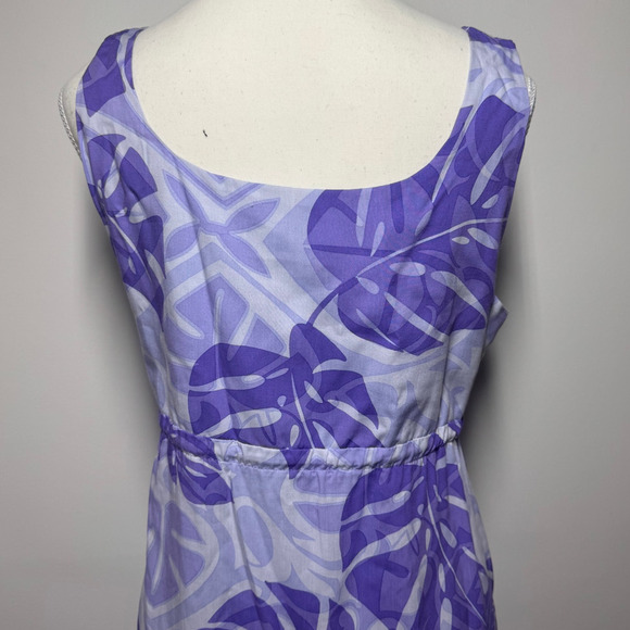 Puanani Dress Women Size M Purple Floating Monstera Empire Tie Front Hawaiian - Picture 5 of 8